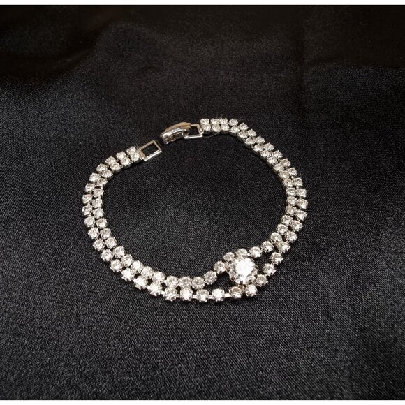 Vintage Art Deco 1940s-1950s Rhinestone Double Strand Bracelet - Picture 1 of 6